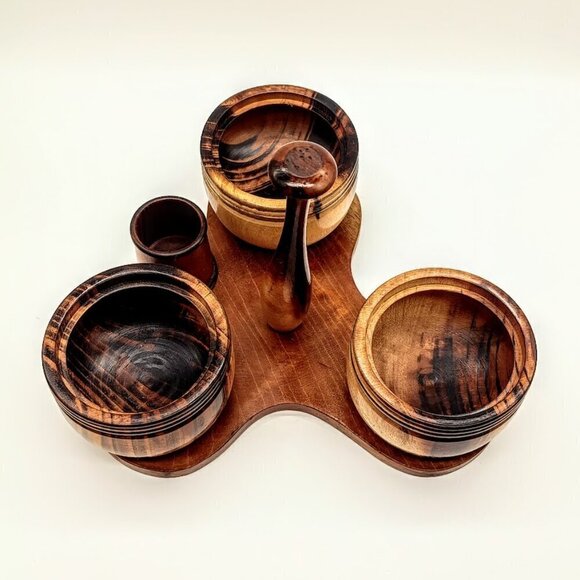 Vintage Handmade Wood Serving Bowl Tray - Picture 4 of 5